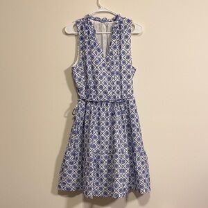 Draper James RSVP Blue and White Sleeveless Patterned Dress 100% Cotton